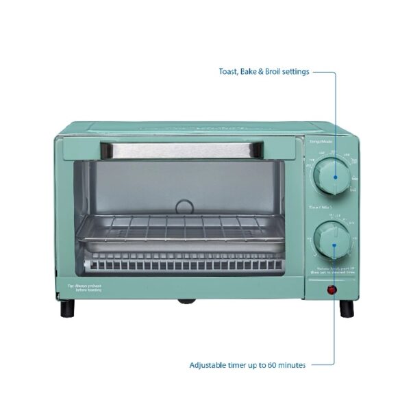 4 Slice Countertop Toaster Oven with 3 Settings, includes Baking Rack and Pan, Black, New