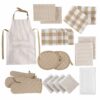 20 Piece Kitchen Towel Set - Cotton Dish Towels, Heat Resistant Kitchen Mittens and Pot Holder Set, Apron for Women with Pockets , Absorbent Dish Towels for Kitchen Drying - Olive