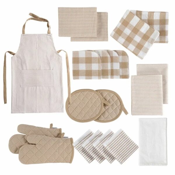 20 Piece Kitchen Towel Set - Cotton Dish Towels, Heat Resistant Kitchen Mittens and Pot Holder Set, Apron for Women with Pockets , Absorbent Dish Towels for Kitchen Drying - Olive