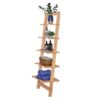 5-Tier Slatted Wood Leaning Ladder Shelf for Narrow Storage, Wooden Bookcase for Living Room, Bathroom, Kitchen, Office or Bedroom, Black Finish
