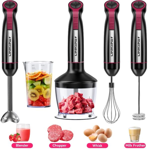Immersion Blender, 20-Speed 1000W 5-in-1 Immersion Hand Blender, Stick Blender with Turbo Mode, Baby Food Processor with Chopper, Blender for Kitchen with 600ml Beaker (Black)
