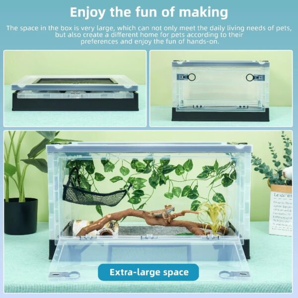 Reptile Terrarium Kit - Snake Terrarium & Bearded Dragon Tank with Clear Views Foldable Hermit Crab Cage, Lizard Tank & Crested Gecko Habitat Heat-Safe Iron Mesh Medium