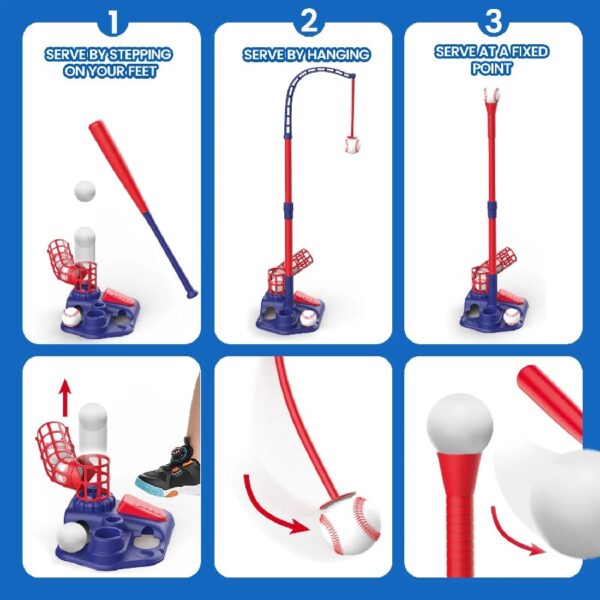 3-in-1 T Ball Set for Kids, 2.5-3.9ft Height Adjustable Tee Ball Stand, Hanging Tee, Pitching Machine, Tball Bat with 6 Balls, Indoor/Outdoor Sport Gifts for Boys & Girls