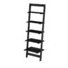 5-Tier Slatted Wood Leaning Ladder Shelf for Narrow Storage, Wooden Bookcase for Living Room, Bathroom, Kitchen, Office or Bedroom, Black Finish