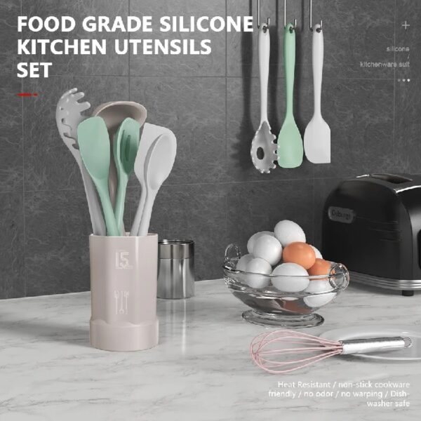 Black Silicone Cooking Utensils Set - 446°F Heat Resistant Kitchen Utensils,Turner Tongs,Spatula,Spoon,Brush,Whisk,Kitchen Utensil Gadgets Tools Set for Nonstick Cookware,Dishwasher Safe (BPA Free)