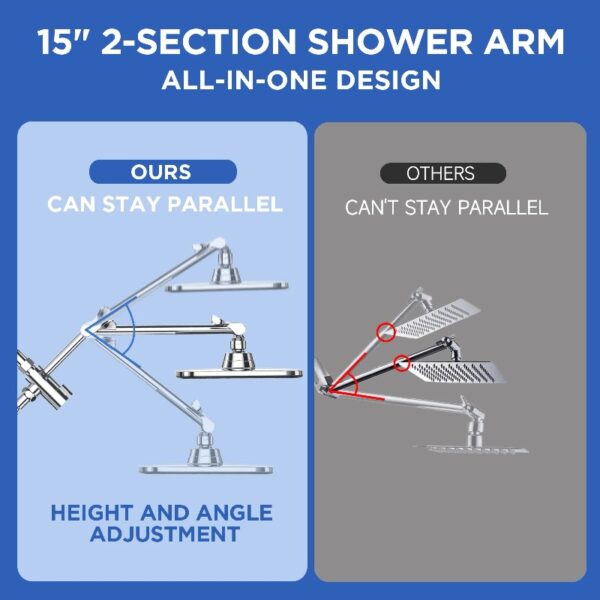 12 Inch Coverage High Pressure Rain Shower Head Combo with Adjustable Extension Arm, Wide Rainfall & 5 Modes Handheld Showerhead, Dual Anti-Clog Nozzles for Ultimate Experience, Silver Chrome
