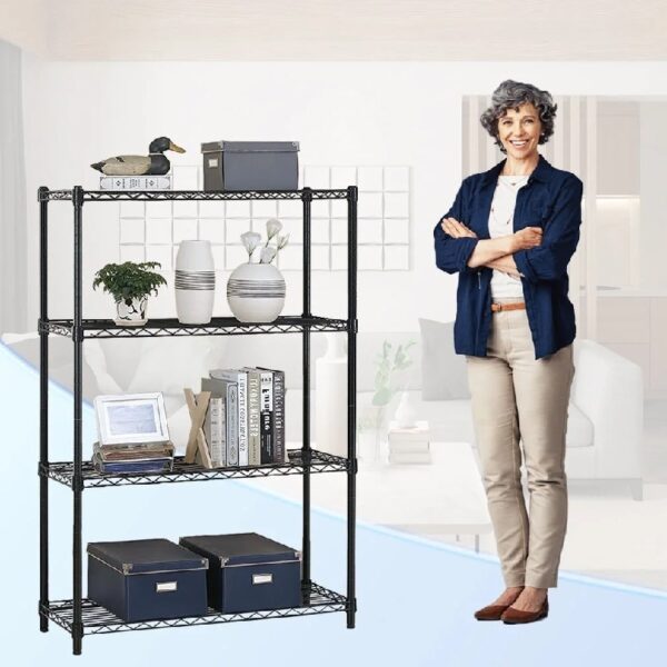 4 Shelf Wire Shelving Unit Garage NSF Wire Shelf Metal Storage Shelves Heavy Duty Height Adjustable for 1000 lbs Capacity Black
