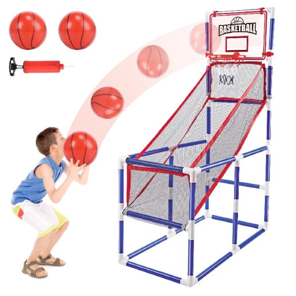 Kids Arcade Basketball Game, Indoor/Outdoor Basketball Hoop With 4 Balls, Basketball Game Toys Gifts for Boys and Girls (Blue)