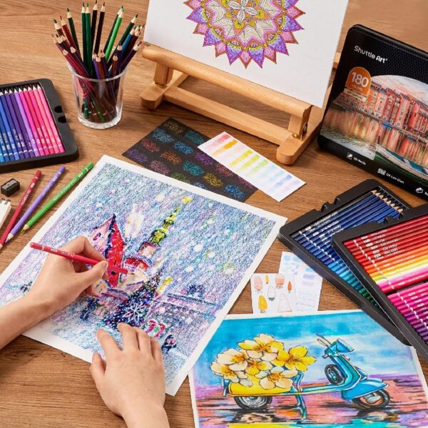 180 Colored Pencils, Shuttle Art Soft Core Coloring Pencils Set with 4 Sharpeners, Professional Color Pencils for Artists Kids Adults Coloring Sketching and Drawing