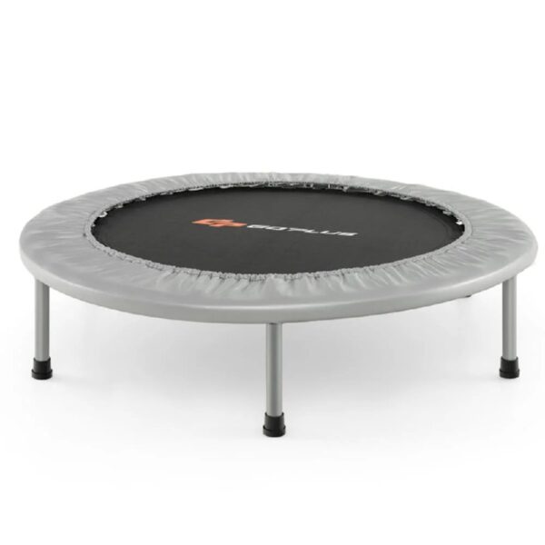 36 Inch Mini Folding Trampoline Portable Recreational Fitness Rebounder, Foldable Mini Trampoline, Fitness Rebounder for Indoor Garden-Silver
