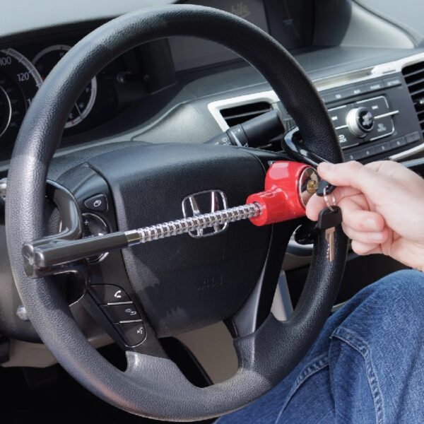 Universal Steering Wheel Lock Anti-Theft Car, Truck, Van and SUV Lock, Red, Black