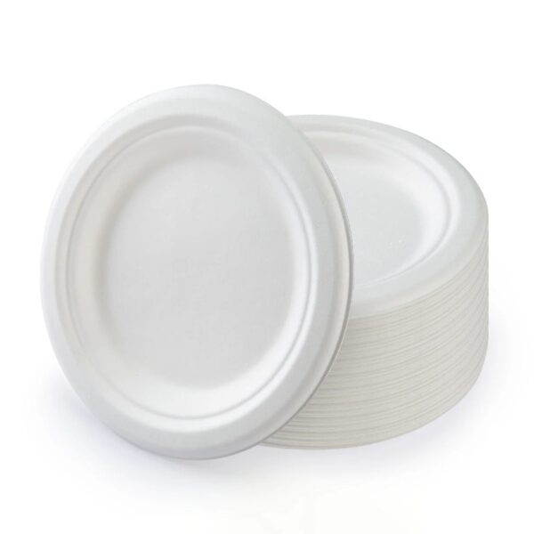 100 Pcs Toyeng 6 inch Disposable Paper Plates - White Pulp Molding Dinner Plates for Parties, Weddings & Outdoor Events – Eco-Friendly & Biodegradable