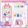 WonderStone 4-in-1 Kids Table and Chairs Adjustable Easel Toy for Ages 2-4, Flippable Sided Magnetic Drawing Board with Storage, Gift for Toddlers