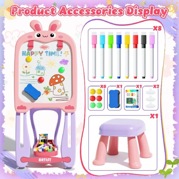 WonderStone 4-in-1 Kids Table and Chairs Adjustable Easel Toy for Ages 2-4, Flippable Sided Magnetic Drawing Board with Storage, Gift for Toddlers