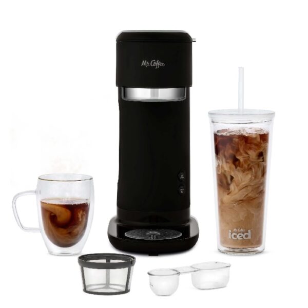 Single-Serve Iced and Hot Coffee Maker with Reusable Tumbler and Coffee Filter, Black