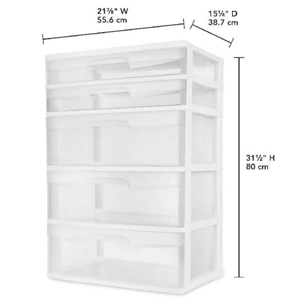 5 Drawer Wide Tower Black