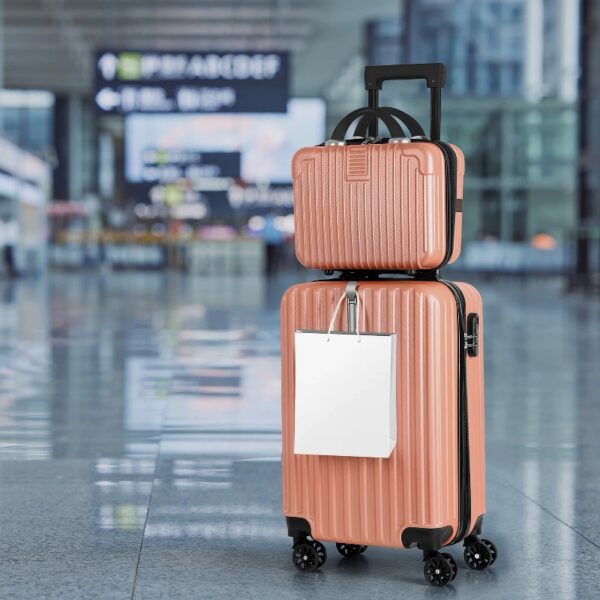 2PCS Luggage Two Piece Rolling Luggage Set Lightweight With Hook 20″ + 14″ Rose Gold