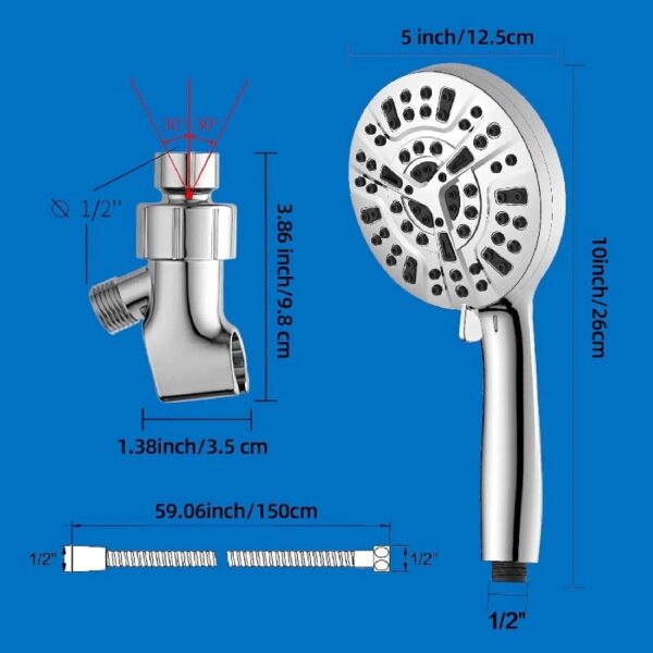 Handheld Showerhead w/ Magnetic Docking Brackets,High Pressure 10 Spray Modes Shower Head,New