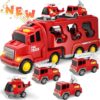 Construction Toddler Truck Toys for 3 4 5 6 Year Old Boys 5-in-1 Friction Power Vehicle Car Toy for Toddlers 1-3 Carrier Truck Toys for Kids 3-5 Christmas Birthday Gifts for Girls Age 3-9