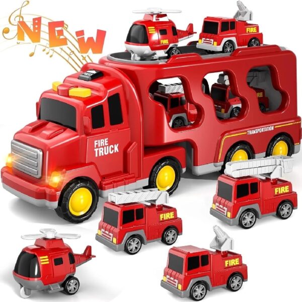 Construction Toddler Truck Toys for 3 4 5 6 Year Old Boys 5-in-1 Friction Power Vehicle Car Toy for Toddlers 1-3 Carrier Truck Toys for Kids 3-5 Christmas Birthday Gifts for Girls Age 3-9