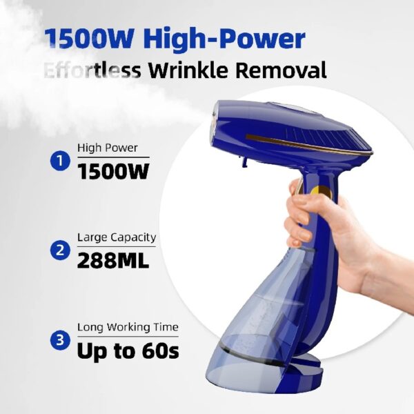 Steamer for Clothes, 1500W Handheld Clothing Steamer for Garment, 168/288ml Big Capacity Steam Iron, for Home, Office