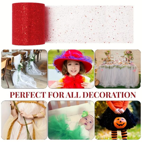 1fee2e3aa1a7405a9e1ab32b00f56c6b CUITING Glitter Tulle Fabric 6 Inch By 100 Yards Tulle Fabric Rolls Tulle Ribbon Glitter Tulle Sequin Tulle Spool For DIY Crafts Tutu Skirt Gift Wrapping Wedding Birthday Decoration (Red)