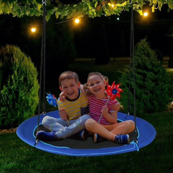 40” Tree Swing with LED Lights for Kids Adults, Indoor Outdoor Flying Saucer Swing with Adjustable Multi-Strand Hanging Ropes for Tree, Backyard, Playground ,Colorful