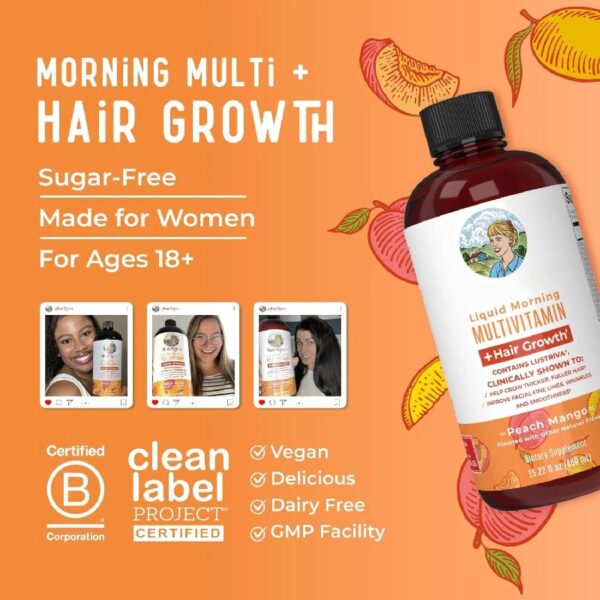 Liquid Multivitamin + Lustriva® Hair Growth Thickness in Women's Hair Biotin 10000mcg Vitamin D B Vitamins Ages 18+ 15.22 fl oz