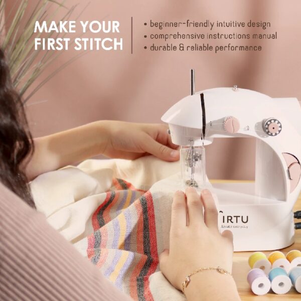Virtu 122 PC Mini Portable Sewing Machine for Beginner Kids and Adults, Ballet Pink