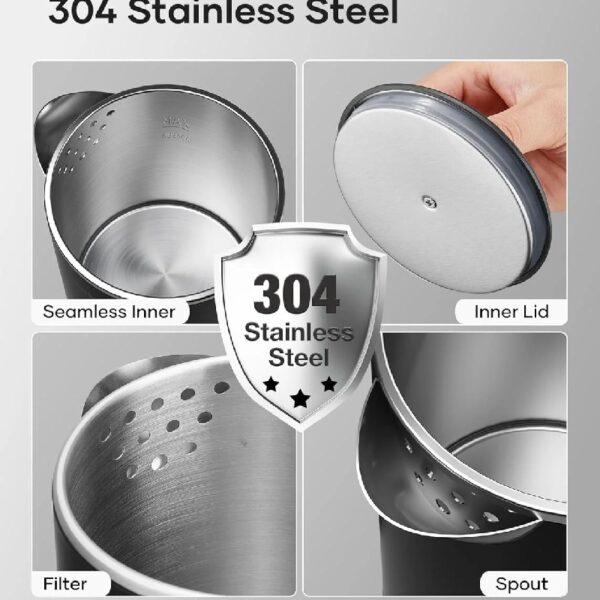 Travel Electric Tea Kettle with Auto Shut-Off & Boil Dry Protection, 304 Stainless Steel Mini Portable Water Boiler, 0.8 L Fast Heating Coffee Kettle, Perfect Holiday Gifts Black