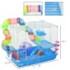 Spaco 2-Level Hamster Cage Rodent Gerbil House Mouse Mice Rat Habitat Metal Wire with Exercise Wheel, Play Tubes, Water Bottle, Food Dishes, Blue
