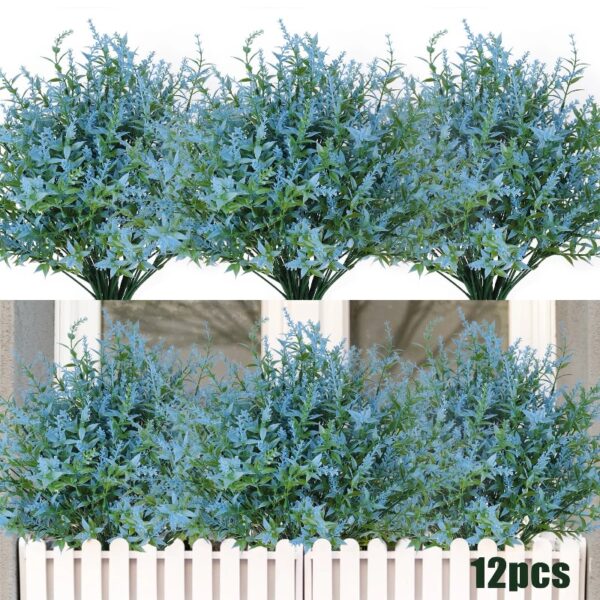 RECUTMS 20 Bundles Outdoor Artificial Plant UV Resistant Fake Plants, Faux Plastic Greenery for Indoor Outside Hanging Plants Garden Porch Window(White)