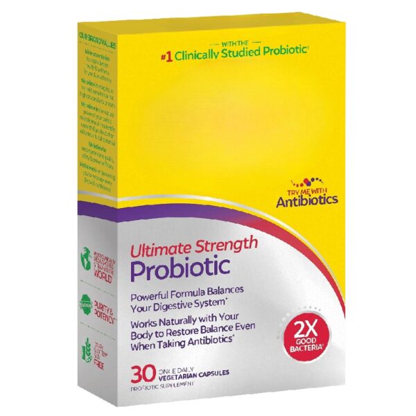 Ultimate Strength Probiotic Supplements, Helps Digestive and Gut Health, for Men and Women, 30 Count