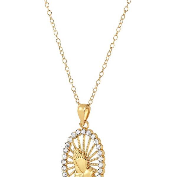 Brilliance Fine Jewelry Praying Hands 18K Gold Over Sterling Silver Oval Pendant With Crystals, 18