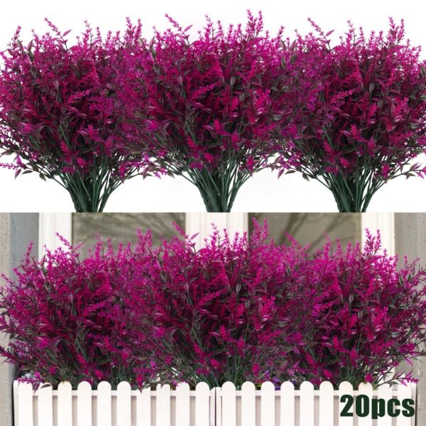 RECUTMS 20 Bundles Outdoor Artificial Plant UV Resistant Fake Plants, Faux Plastic Greenery for Indoor Outside Hanging Plants Garden Porch Window(White)