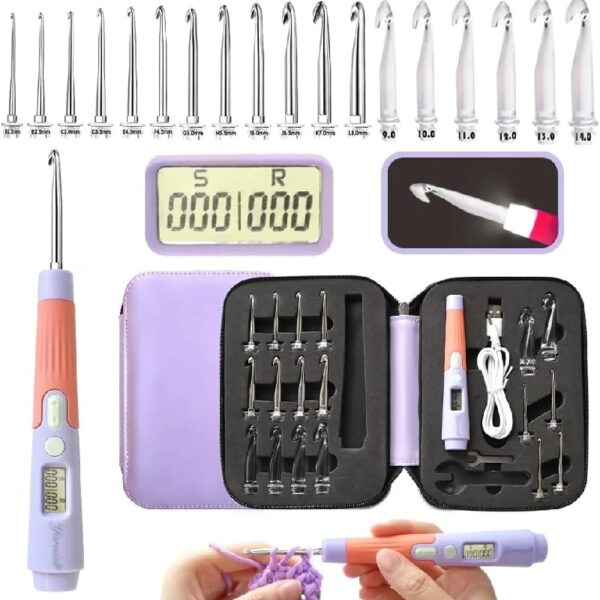 Yarniss Crochet Hooks Set with Digital Counter, 17 Sizes Light Up Crochet Hooks 2.5mm-14.0mm