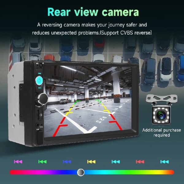 7 Inch Dual Din Car Stereo MP5 Multimedia Player with Bluetooth FM Radio Rearview Camera and Screen Mirroring Support