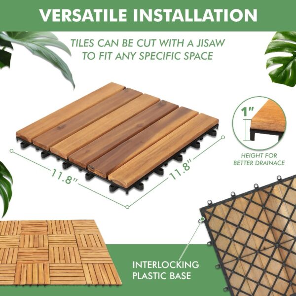 10PCS Interlocking Deck Tiles Plastic Waterproof Outdoor Flooring 12