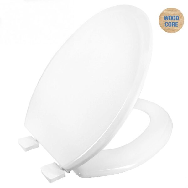 Antimicrobial Elongated Wood Toilet Seat with Easy-off Hinges