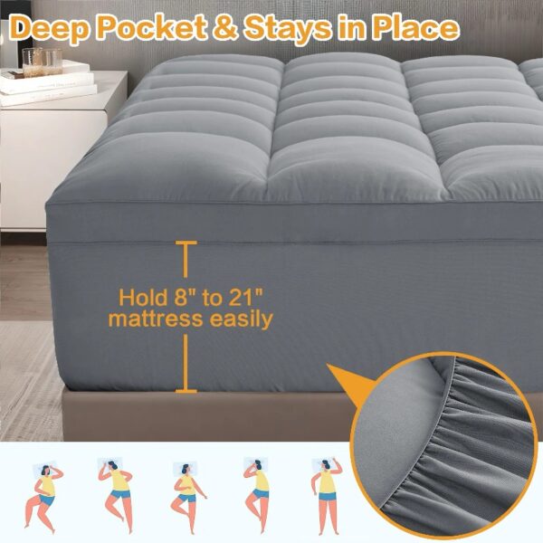 100% 400TC Mattress Topper Queen for Back Pain, Extra Thick Cooling Mattress Pad, Mattress Protector Pillow Top Mattress Cover with 8-21