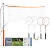 Sports Badminton Net Starter Set - Includes 4 Steel Rackets, 2 Birdies, Adjustable Net and Stakes - Backyard or Beach Badminton Set - Easy Net Setup