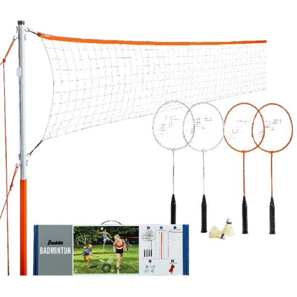 Sports Badminton Net Starter Set - Includes 4 Steel Rackets, 2 Birdies, Adjustable Net and Stakes - Backyard or Beach Badminton Set - Easy Net Setup