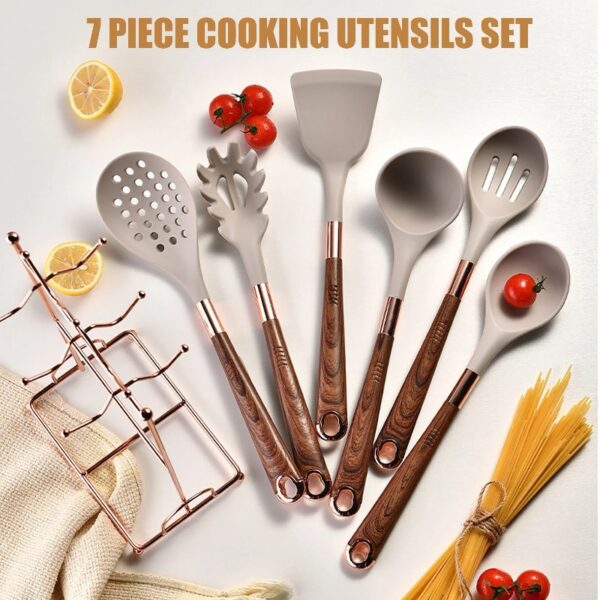 Silicone Kitchen Utensil Set, 7 Pieces Nonstick Cooking Utensil Set with Holder, Heat Resistant Cookware Silicone Spatulas Set, Kitchen Tool Set for Cooking