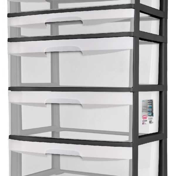 5 Drawer Wide Tower Black