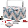 SINGER Large Premium Tackle Sewing Basket Navy Paisley Print with Notions Sewing Kit and Matching Pin Cushion