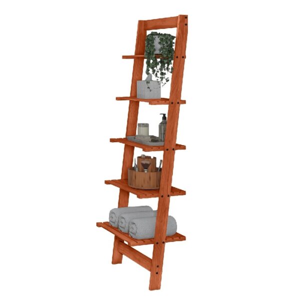 5-Tier Slatted Wood Leaning Ladder Shelf for Narrow Storage, Wooden Bookcase for Living Room, Bathroom, Kitchen, Office or Bedroom, Black Finish