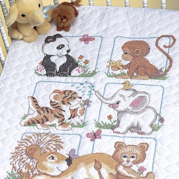 Animal Babies Quilt Stamped Cross-Stitch Kit, 34