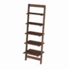 5-Tier Slatted Wood Leaning Ladder Shelf for Narrow Storage, Wooden Bookcase for Living Room, Bathroom, Kitchen, Office or Bedroom, Black Finish