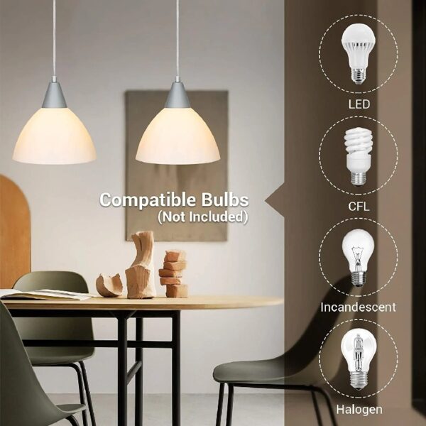 Plug in Pendant Light, Hanging Light with 15Ft Clear Cord, On/Off Switch, Frosted Plastic White Shade, Hanging Ceiling Light for Living Room, Bedroom, Dining Hall, Pack of 2