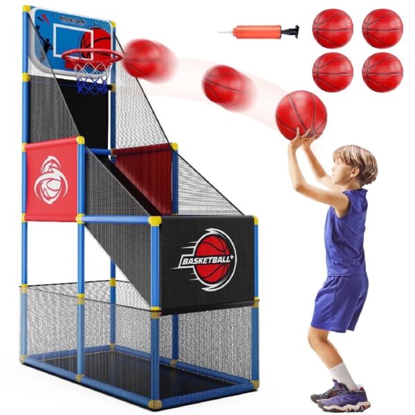 Kids Arcade Basketball Game, Indoor/Outdoor Basketball Hoop With 4 Balls, Basketball Game Toys Gifts for Boys and Girls (Blue)